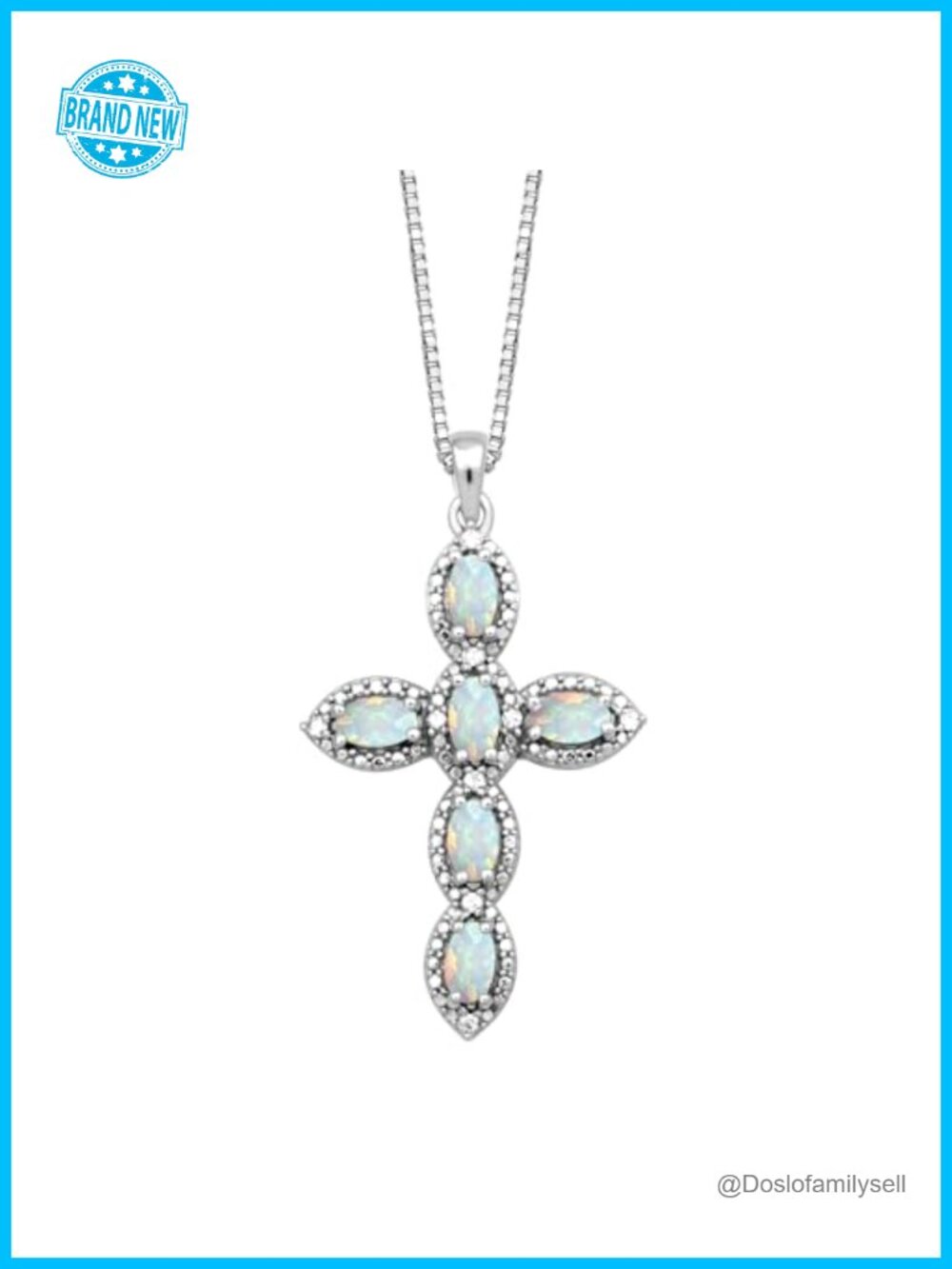 925 Sterling Silver Cross Pendant Necklace with Opal & White Sapphire